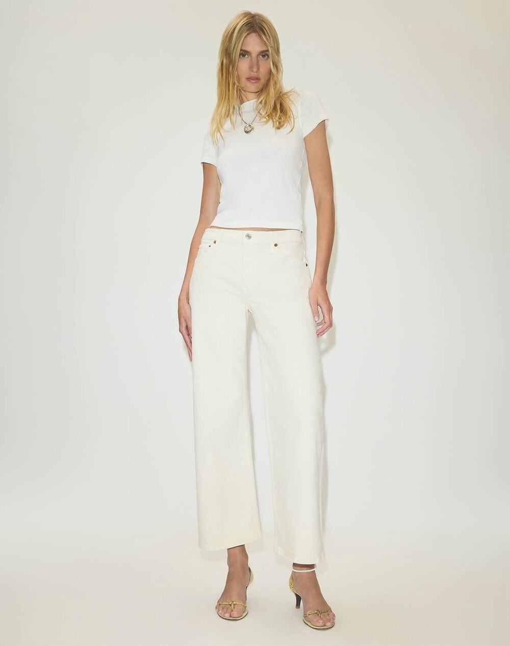 NWT RE/DONE Originals Vintage White Cream Ivory Wide Leg Crop Jeans 31